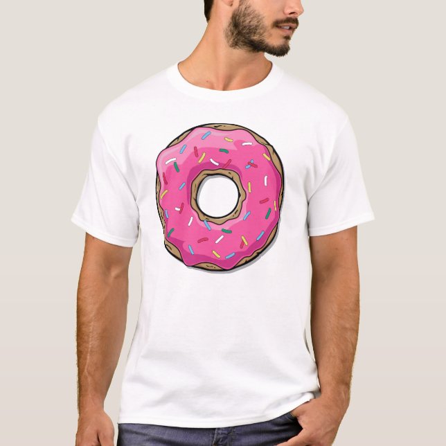 Cartoon Pink Doughnut With Sprinkles T-Shirt (Front)
