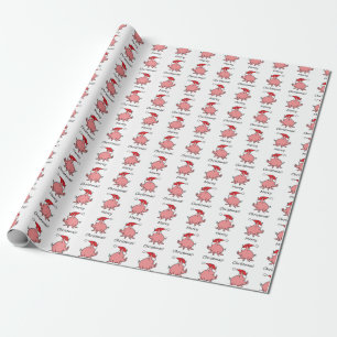Cartoon Pink Piglet Red Christmas Hat Wrapping Paper