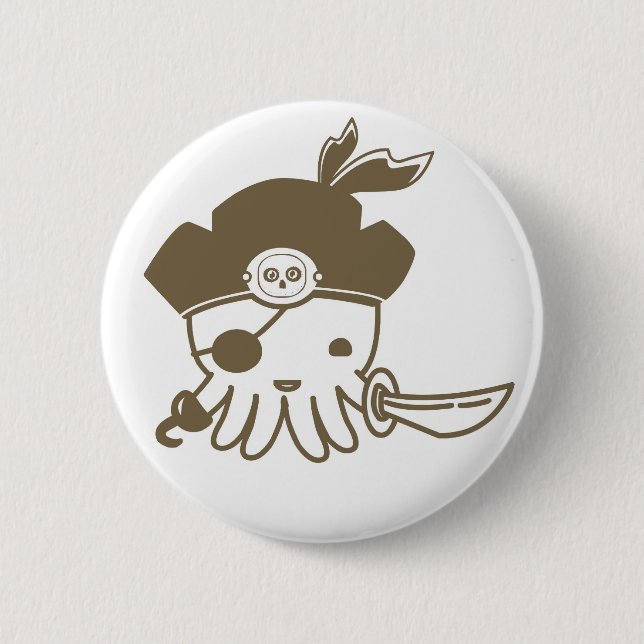 Cartoon Pirate Octopus Button (Front)