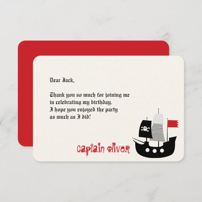 Cartoon Pirate Ship And Skeletons Kids Birthday Thank You Card (Front/Back)