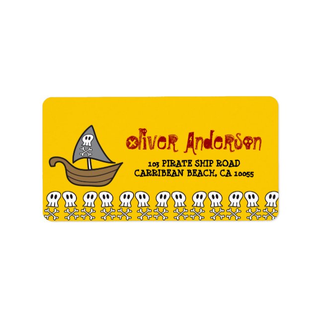 Cartoon Pirate Ship, Skulls & Bones Address Labels (Front)