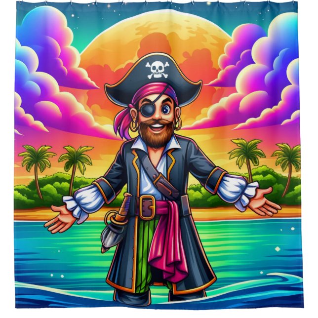 Cartoon Pirate Shower Curtain (Front)