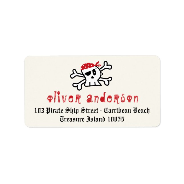 Cartoon Pirate Skeleton Skull Birthday Labels (Front)