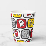 Cartoon Pirate / Skeleton Skulls & Bones Fun Kid's Paper Cups<br><div class="desc">A hand-drawn and original cartoon illustration of skulls, bones and skeleton in thick black lines, and red, bright yellow and grey organic squares stacked pattern. A fun design for a kid's halloween or pirate themed children's birthday party. Designed by fat*fa*tin. Easy to customise with your own text, photo or image....</div>