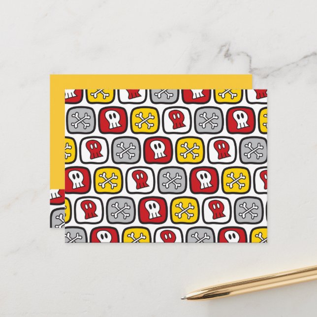 Cartoon Pirate / Skeleton Skulls & Bones Fun Kid's Postcard (Front/Back In Situ)