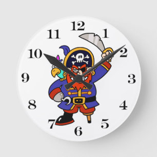 Cartoon Pirate With Peg Leg And Sword Round Clock