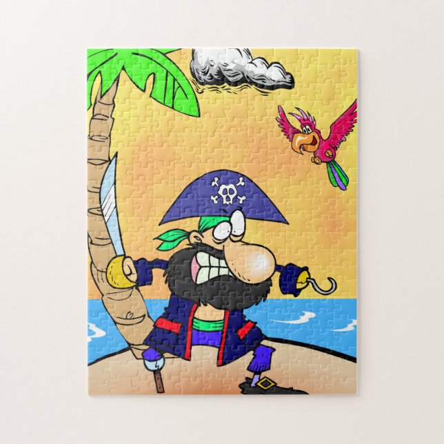 Cartoon Pirate With Pink Parrot Bird Jigsaw Puzzle (Vertical)