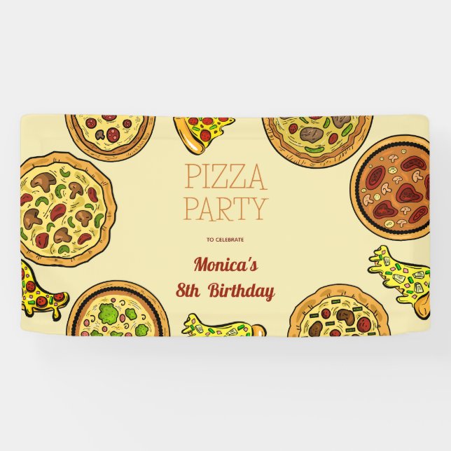Cartoon pizza party birthday banner (Horizontal)