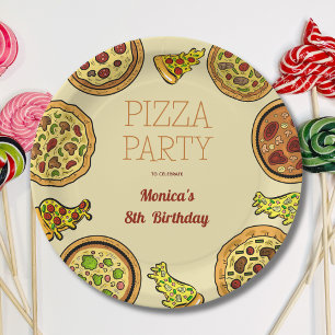 Cartoon pizza party birthday paper plate
