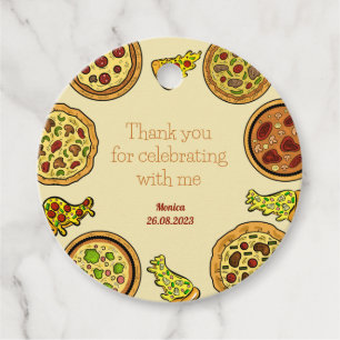 Cartoon pizza party birthday thank you favour tags