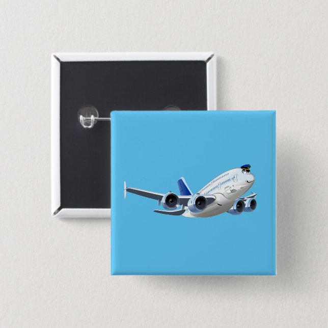 Cartoon plane 15 cm square badge (Front & Back)