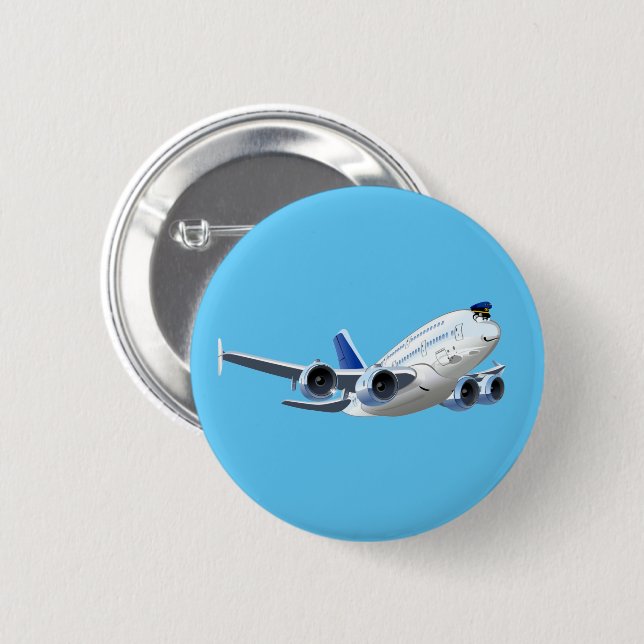 Cartoon plane 6 cm round badge (Front & Back)