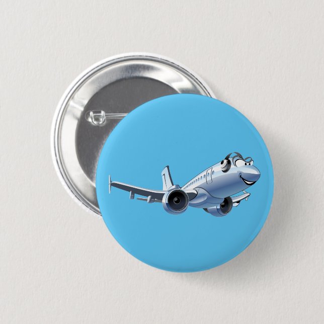 Cartoon plane 6 cm round badge (Front & Back)