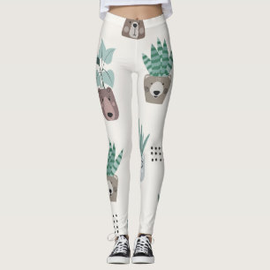 Cartoon Plants: Bear Face Seamless Leggings