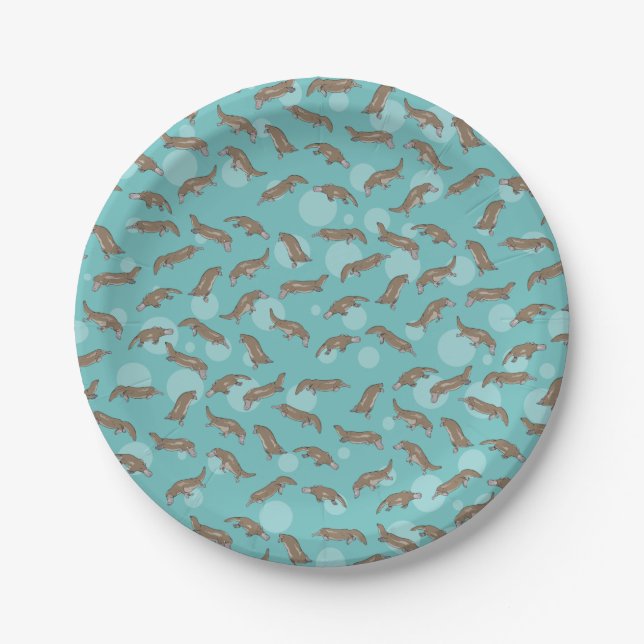 Cartoon Platypuses  Swimming Paper Plate (Front)