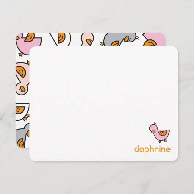 Cartoon Playful Pink Ducks Ducklings Baby Girl Thank You Card (Front/Back)