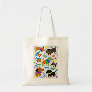 Cartoon playful puppies tote bag