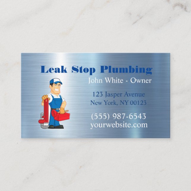 Cartoon Plumber Guy Plumbing Service Business Card (Front)