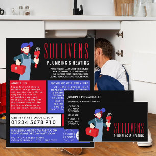 Cartoon Plumber, Plumber, Plumbing Business Card