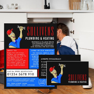 Cartoon Plumber, Plumber, Plumbing Business Card