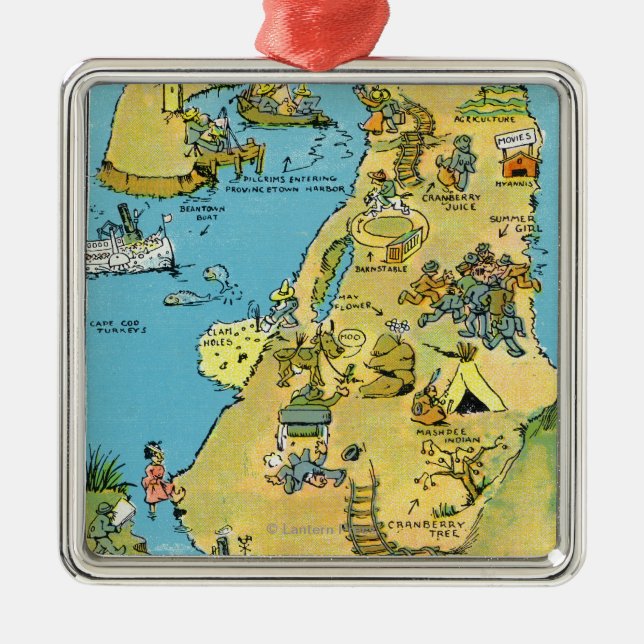Cartoon Points of Interest on Cape Cod Metal Tree Decoration (Front)