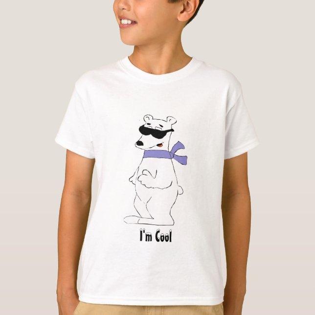 Cartoon Polar Bear In Scarf And Shades T-Shirt (Front)