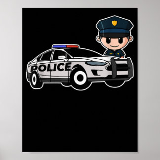 Cartoon Police Officer Car Policeman Police Gift Poster