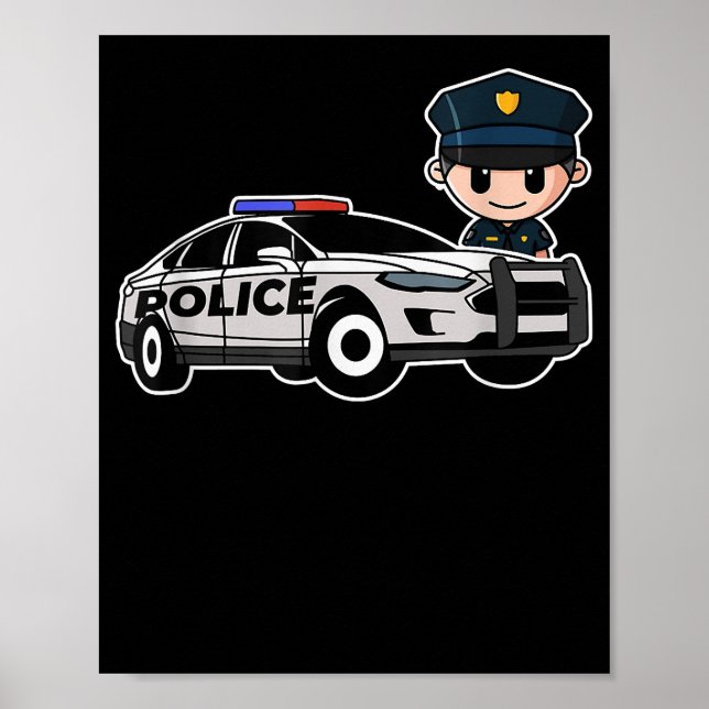 Cartoon Police Officer Car Policeman Police Gift Poster (Front)