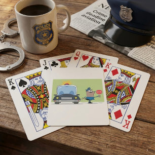 Cartoon Police Officer Holding Stop Sign Playing Cards