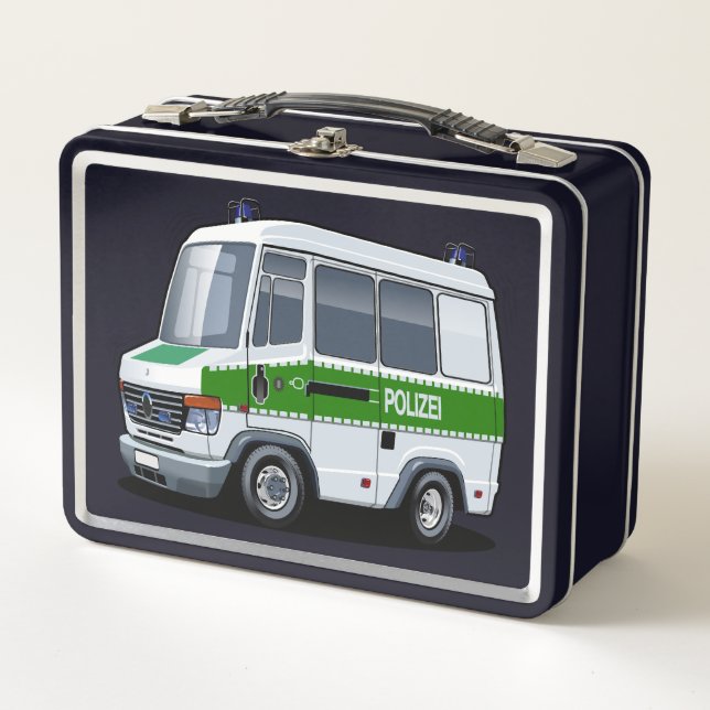 Cartoon Police Van Metal Lunch Box (Front)