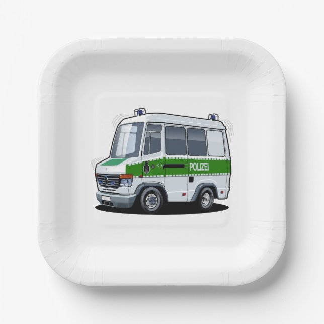 Cartoon Police Van Paper Plate (Front)