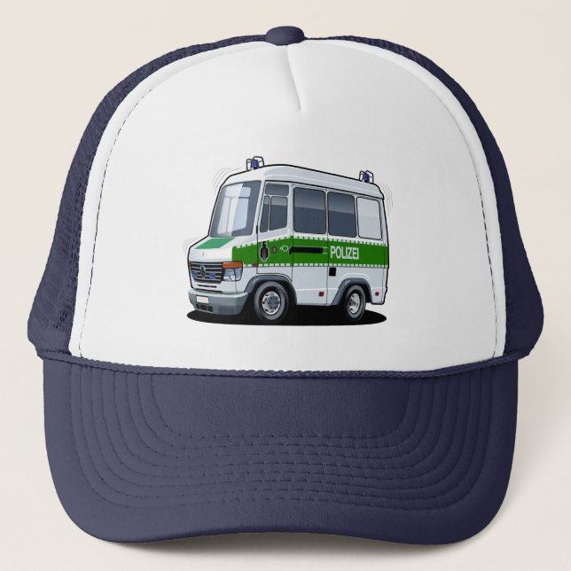 Cartoon Police Van Trucker Hat (Front)