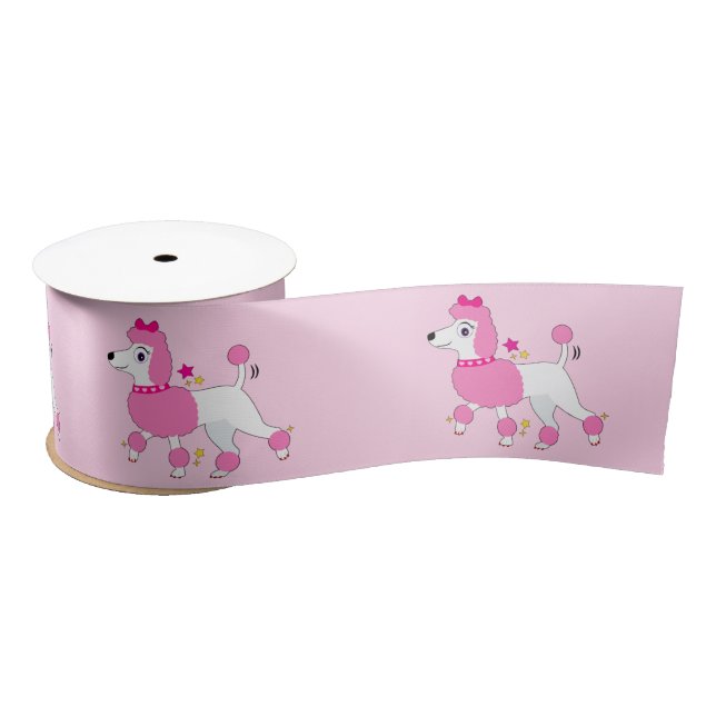 Cartoon Poodle with Pink Hair and Bow 3" Satin Ribbon (Spool)