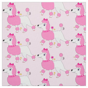 Cartoon Poodle with Pink Hair and Bow Fabric