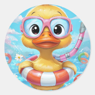 Cartoon Pool Party Duck with Snorkel and Swim Gear Classic Round Sticker