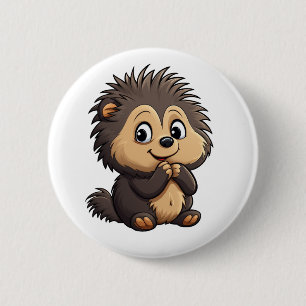 Cartoon porcupine illustration 6 cm round badge