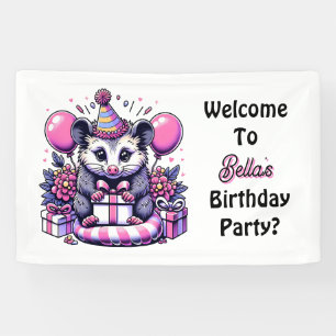Cartoon Possum Girl's Birthday Party Welcome Banner