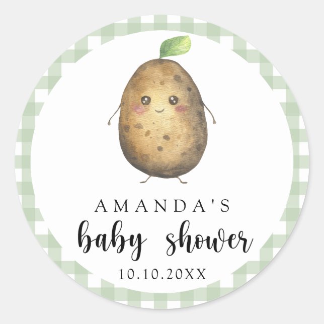 Cartoon Potato Baby Shower Classic Round Sticker (Front)