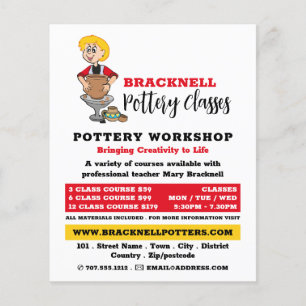 Cartoon Potter, Pottery Classes, Potters Advert Flyer