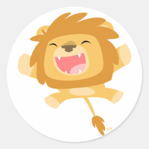 Cartoon Pouncing Lion round sticker