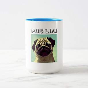 Cartoon Precious and Adorable Pug Face Portrait Two-Tone Coffee Mug