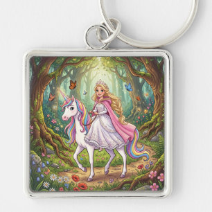 Cartoon Princess Riding on the Unicorn Key Ring