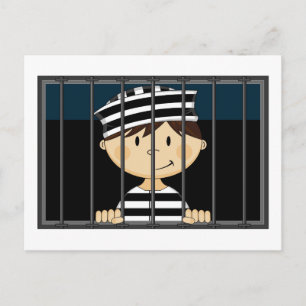 Cartoon Prisoner in Jail Cell Postcard
