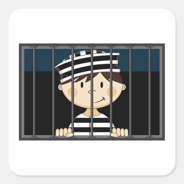 Cartoon Prisoner in Jail Cell Square Sticker (Front)