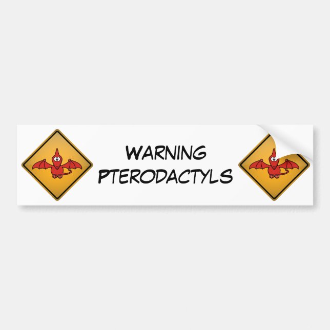 Cartoon Pterodactyl Warning Sign Bumper Sticker (Front)