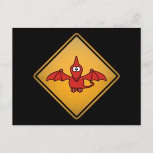 Cartoon Pterodactyl Warning Sign Postcard