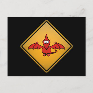 Cartoon Pterodactyl Warning Sign Postcard