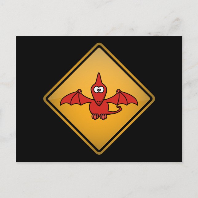 Cartoon Pterodactyl Warning Sign Postcard (Front)