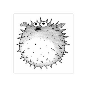 cartoon puffer fish rubber stamp