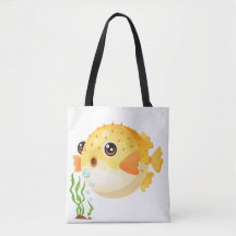Cartoon Pufferfish with seaweed